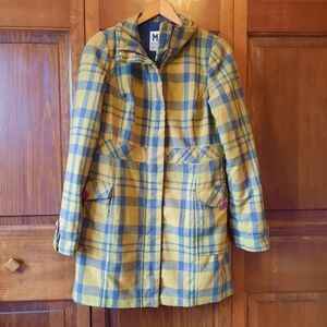Vintage Y2K Xhilaration wool blend green blue plaid zipper front pea coat size M